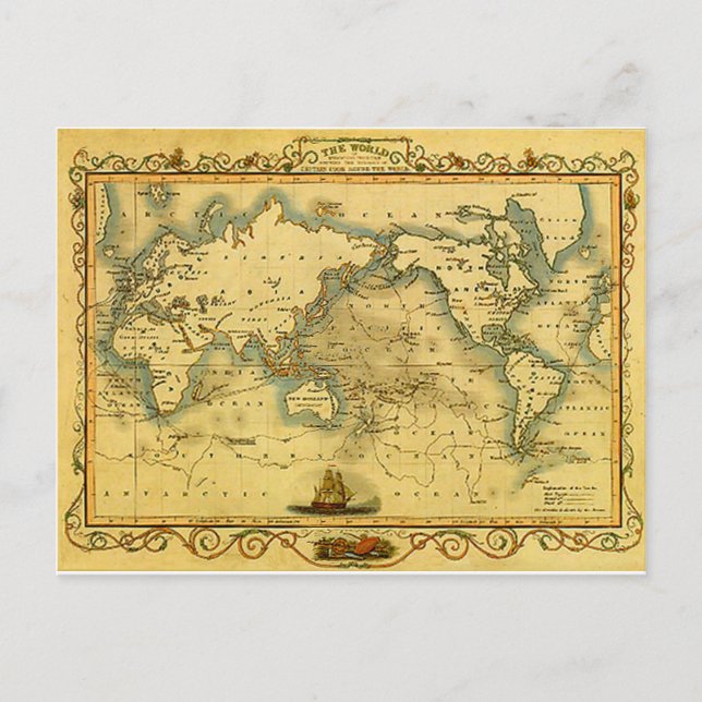 Cartão Postal Antigo Mapa Mundial Antiquado (Frente)