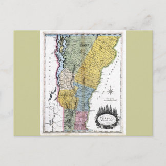 Cartão Postal Antigo Mapa Vermont 1814