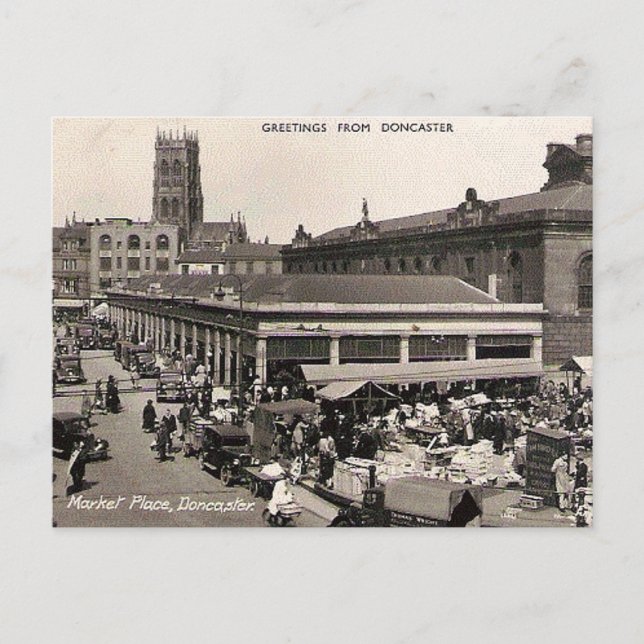 Cartão postal antigo - mercado, Doncaster, Yorkshi (Frente)