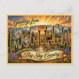 Cartão Postal Antigo Montana Saudações De