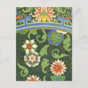 Cartão Postal Antigo Padrão Chinês de Cloisonné: Jade Verde