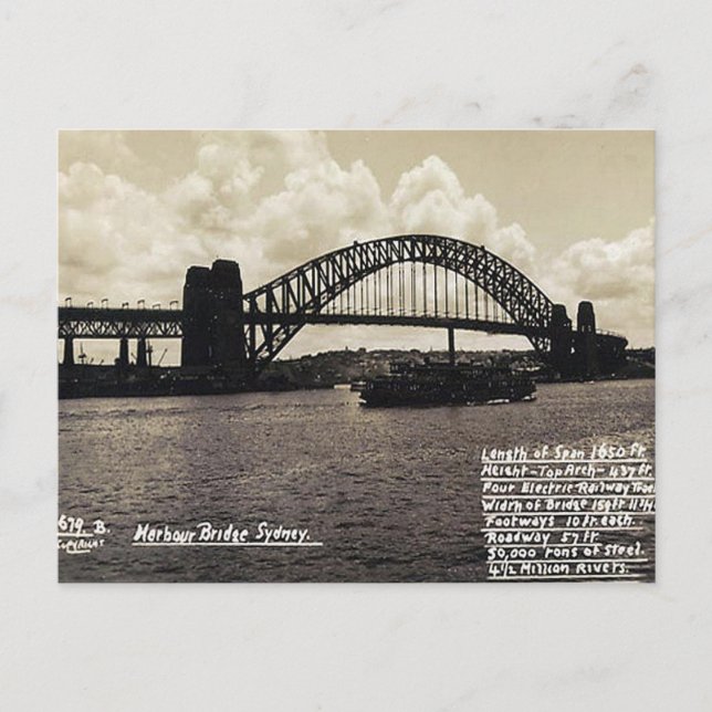 Cartão Postal Antigo - Ponte da Baía de Sydney (Frente)