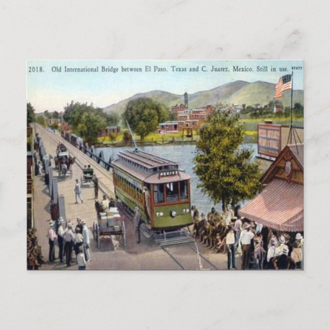 Cartão postal antigo - Ponte Internacional EUA-Méx (Frente)