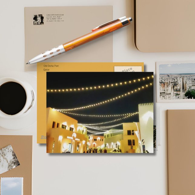 Cartão Postal Antigo porto de Doha à noite (Criador carregado)