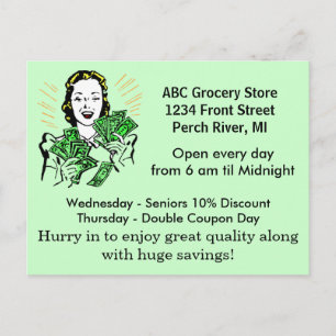 Cartão Postal Antigo Retro Senhora Feliz Economia 