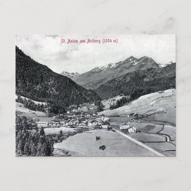 Cartão postal antigo - Rua Anton am Arlberg, Áustr (Frente)