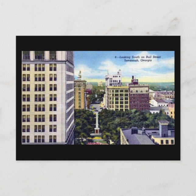 Cartão Postal Antigo - Rua Touro, Savana, Geórgia (Frente)