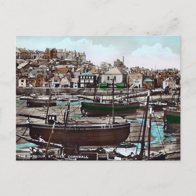 Cartão postal antigo - Ruas Ives, Cornwall, Inglat (Frente)