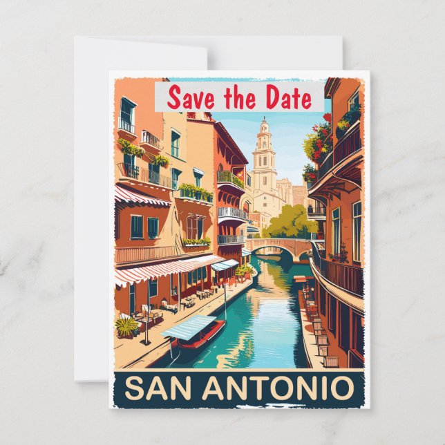 Cartão Postal Antigo San Antonio Save the Date (Frente)