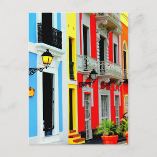 Cartão Postal Antigo San Juan - Casas vibrantes pontilham as rua