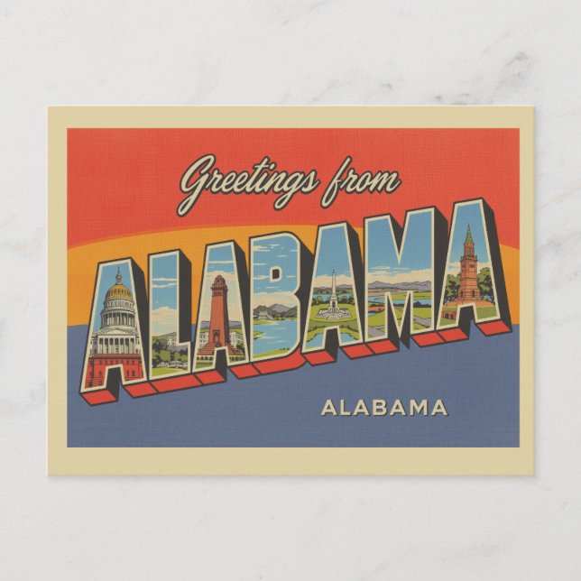 Cartão Postal Antigo "Saudações do Alabama" (Frente)