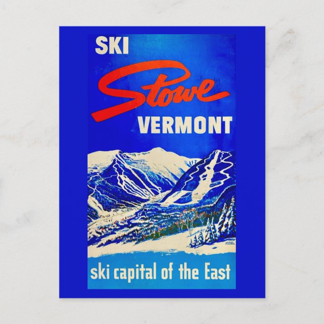 Cartão Postal Antigo Ski Stowe Vermont (Frente)
