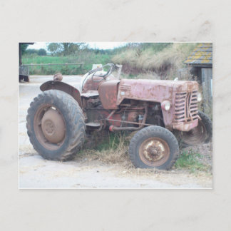 Cartão Postal Antigo trator vermelho