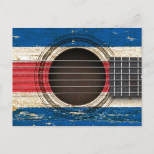 Cartão Postal Antigo violão com a bandeira da Costa Rica