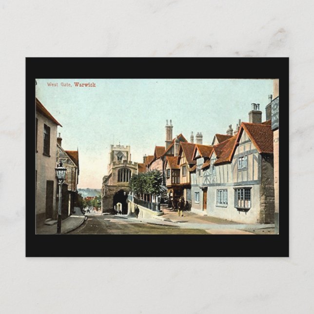Cartão postal antigo, Warwick, Portão Ocidental em (Frente)