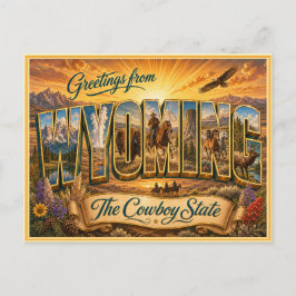 Cartão Postal Antigo Wyoming Saudação Do Postal