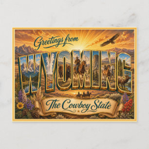 Cartão Postal Antigo Wyoming Saudação Do Postal