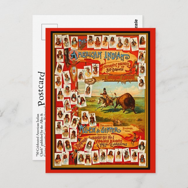 Cartão Postal Antigos 50 Famosos Chefes Indígenas Nativos Americ (Frente/Verso)