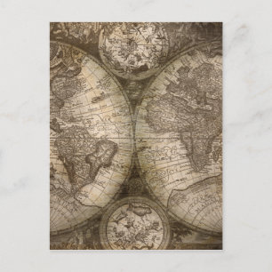 Cartão Postal Antigos Continentes de Mapa do Atlas do Velho Mund