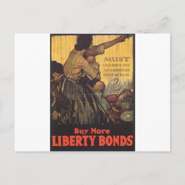 Cartão Postal Antigos "Liberty Bonds", Poster de Guerra dos EUA. (Frente)