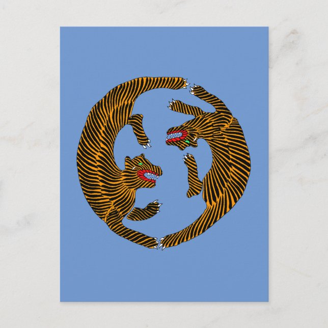 Cartão Postal Antigos Tigres Folk Japoneses (Frente)