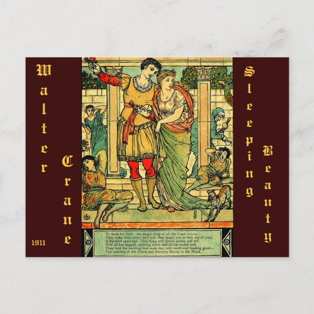 Cartão Postal Antiguamente Romântico Walter Crane, Bela Adormeci (Frente)