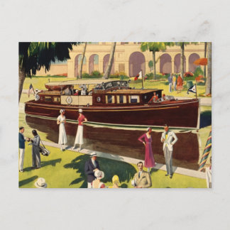 Cartão Postal Antiguidade do vintage do barco de motor da vela