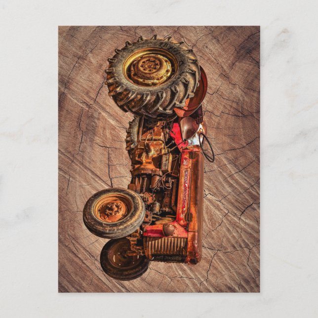 Cartão Postal Antiguo Trator Vermelho (Frente)