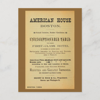 Cartão Postal Antiquado Hotel American House e Boston