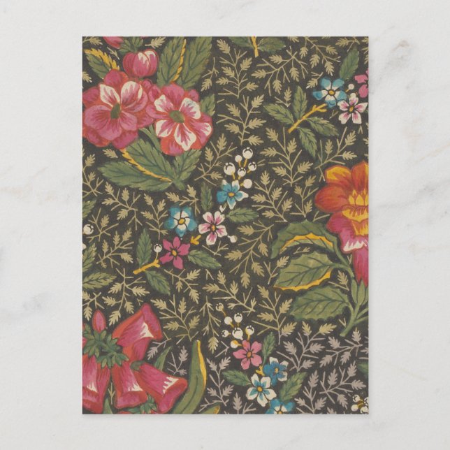 Cartão Postal Antiquado Toile de Jouy 1800s Floral Branches (Frente)