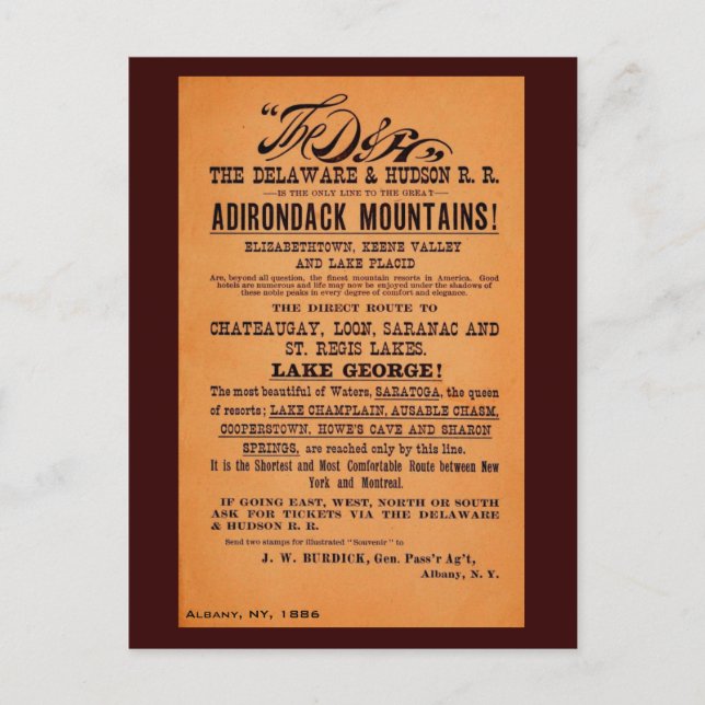 Cartão Postal Antique Delaware e Hudson Railroad ad (Frente)
