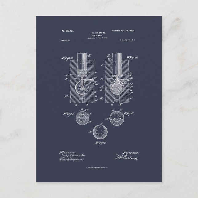 Cartão Postal Antique Golf Ball 1902, Desenho de Patentes (Frente)
