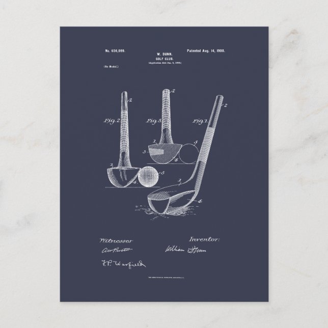 Cartão Postal Antique Golf Club 1900, Desenho de Patentes (Frente)