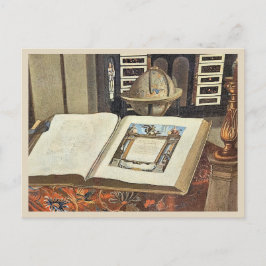 Cartão Postal Antique Library Interior Painting Book and Globe