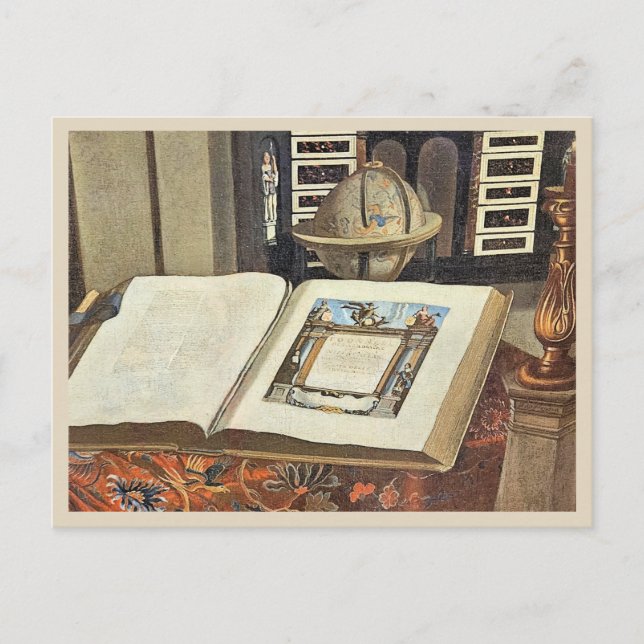 Cartão Postal Antique Library Interior Painting Book and Globe (Frente)