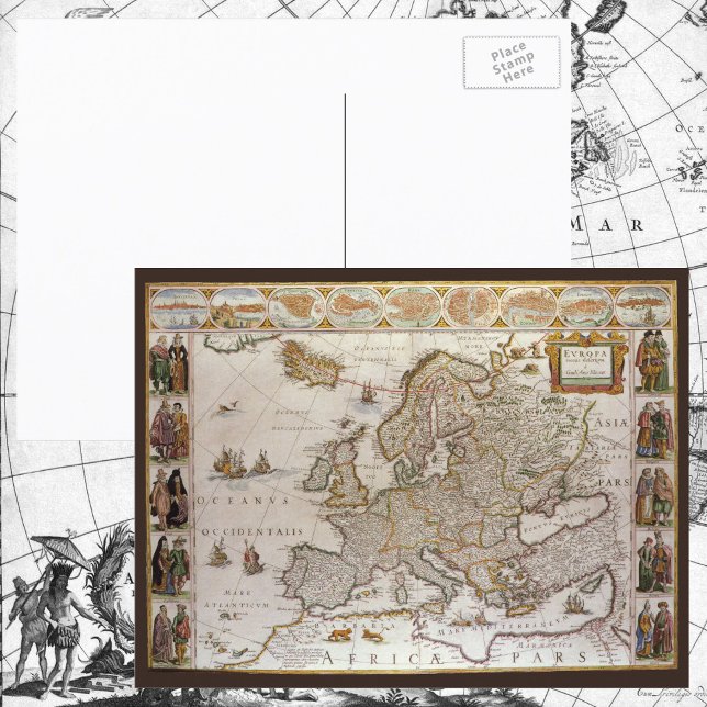 Cartão Postal Antique Map of Europe by Willem Jansz Blaeu, c1617 (Criador carregado)