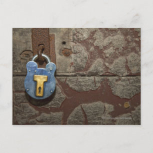 Cartão Postal Antique Metal Lock on Stone Wall