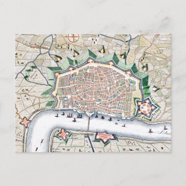 Cartão Postal Antuérpia, Antuérpia - Mapa Antiquado da Bélgica (Frente)