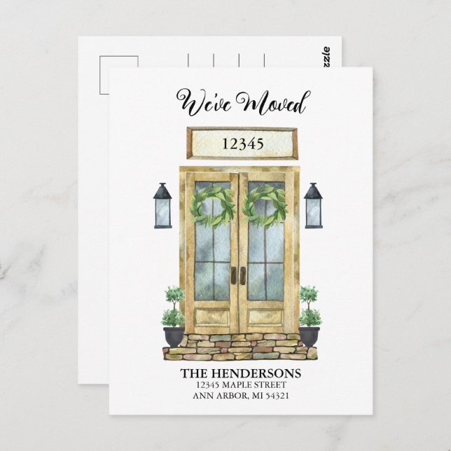 Cartão Postal Anunciamento de Movimentação da Porta de Aquarela (Frente/Verso)