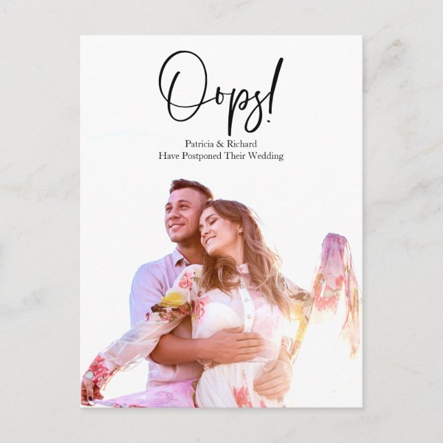 Cartão Postal Anúncio adiado de casamento de Oops Modernos Simpl (Frente)
