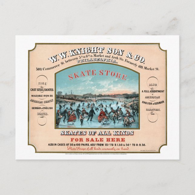 Cartão Postal Anúncio antigo da loja de skates Filadélfia (Frente)