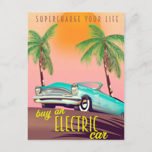 Cartão Postal Anúncio Antigo de Carro Elétrico