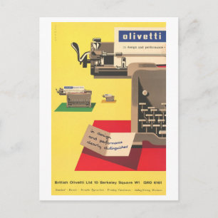 Cartão Postal Anúncio Antigo de Máquina de Escrever Olivetti