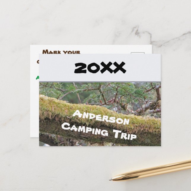 Cartão Postal Anúncio anual de férias de acampamento familiar (Frente/Verso In Situ)