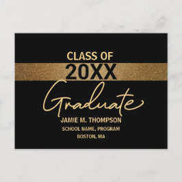 Cartão Postal Anúncio da Classe Dourada de Graduação Preta