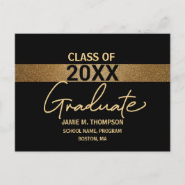 Cartão Postal Anúncio da Classe Dourada de Graduação Preta