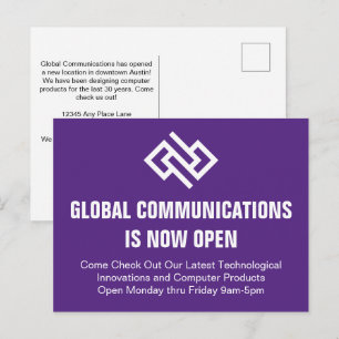 Cartão Postal Anúncio de Abertura de Negócios Roxo Moderno