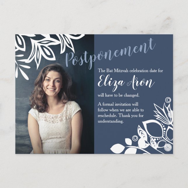 Cartão Postal Anúncio de adiamento da Cinza azul (Frente)