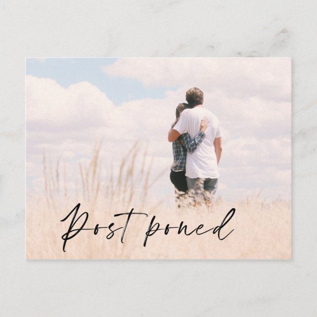 Cartão Postal Anúncio de Adiamento da Data do Casamento com Foto (Frente)