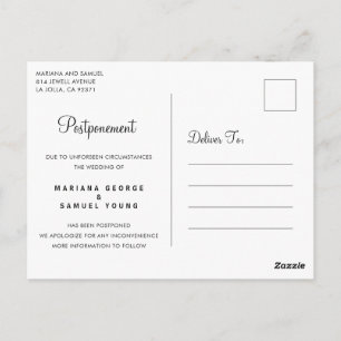 Cartão Postal Anúncio de Adiamento de Casamento de Script Simple